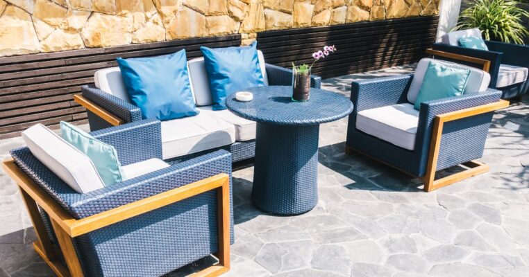 paved patio with table and chairs