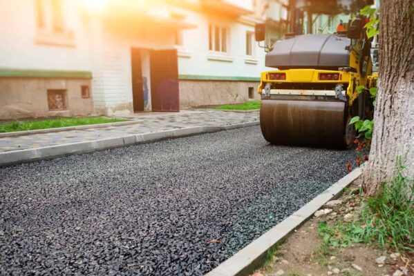 Background of asphalt roller that stack and press hot asphalt.